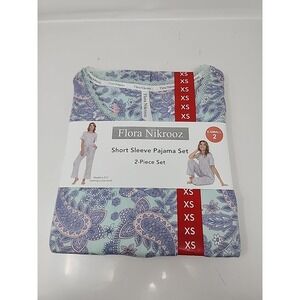 Flora Nikrooz 2-Piece Relaxed Fit Short Sleeve Pajama Set Blue Size XS Lounge